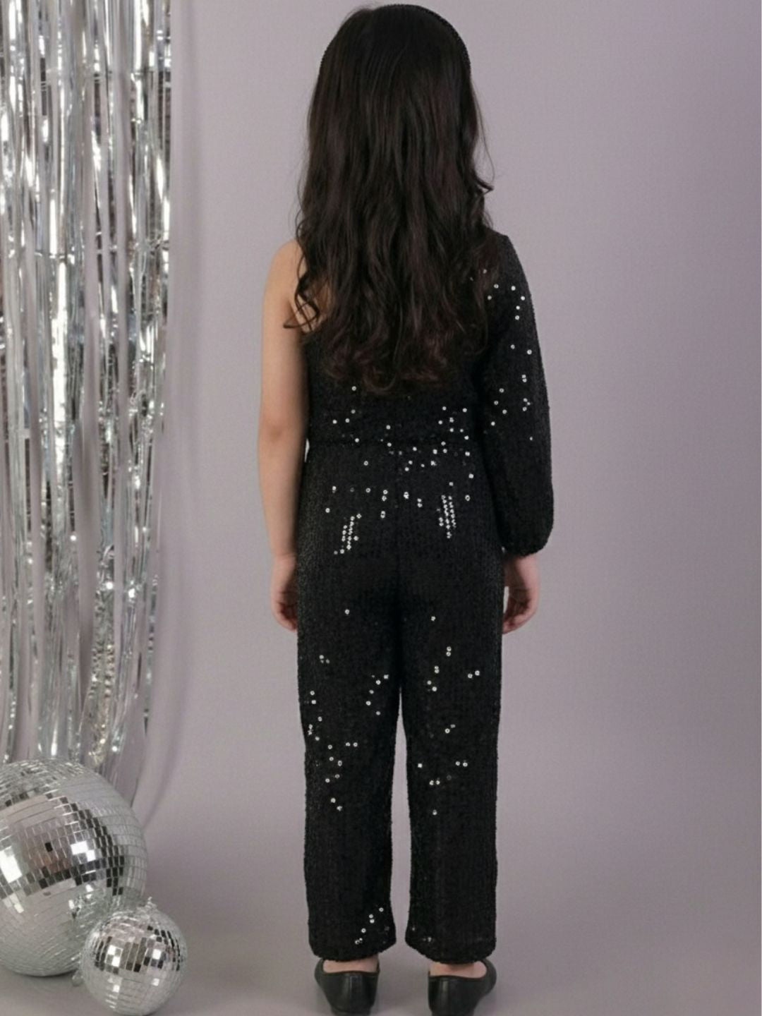 Girls Sequins Full Sleeve Designer Bow Jumpsuit