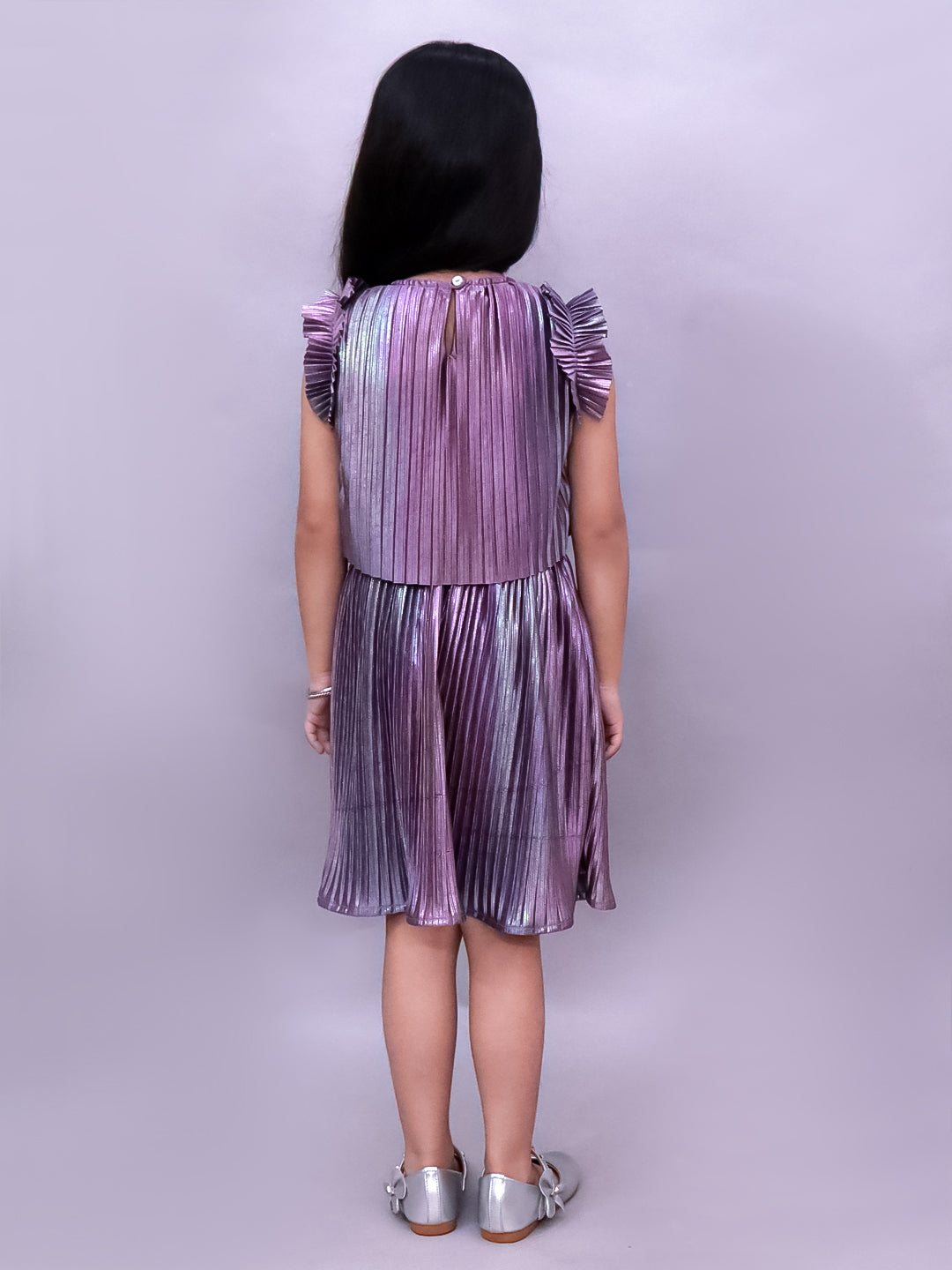 Kids Poly Knit Frill Sleeves Pleated Top And Skirt