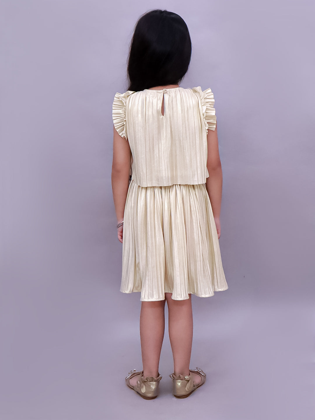 Girls Pleated Knit Top With Skirt Set