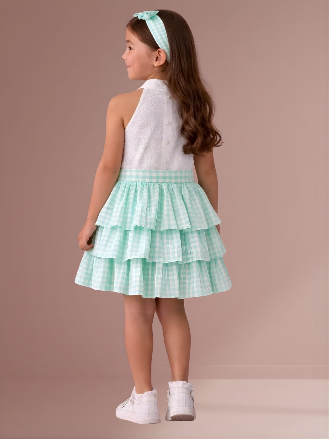 Girls Trendy Cotton Sleeveless Top And Layered Skirt Set