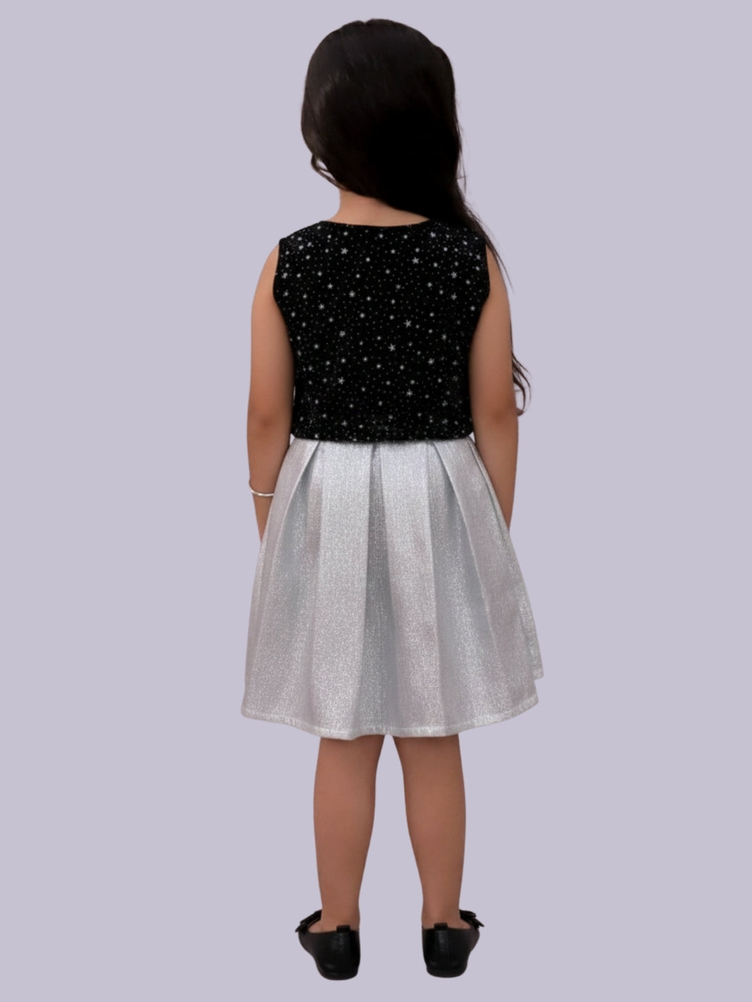 Kids Velvet Sleeveless Star Print Top With Jacquard Skirt