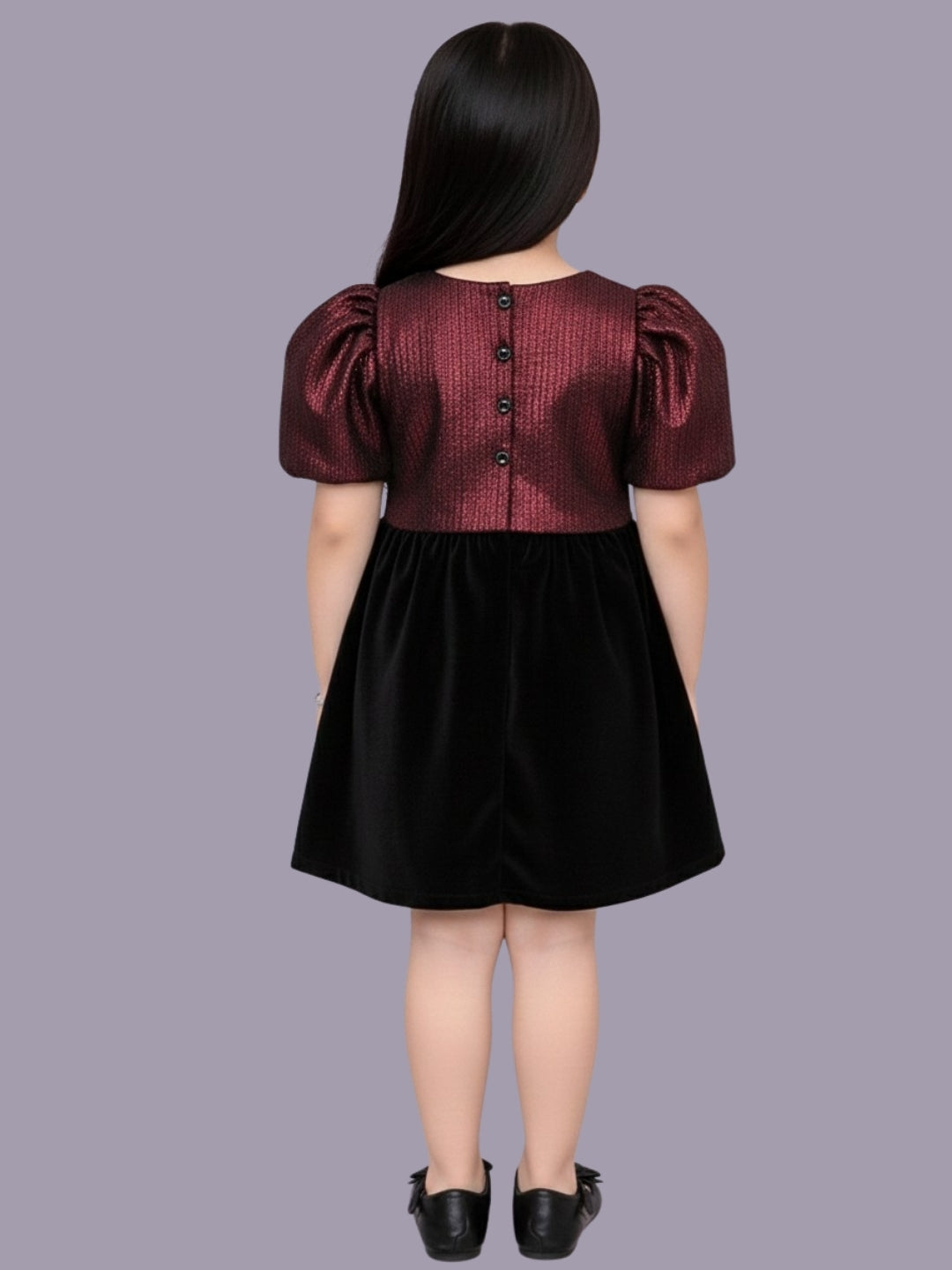 Kids Designer Jacquard Puff Sleeve Velvet Skirt Set