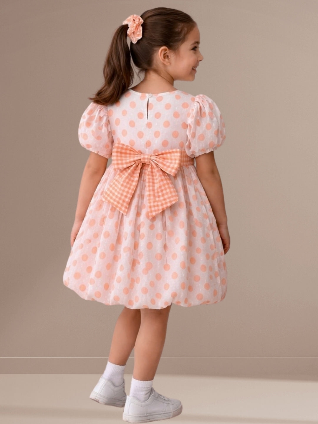 Girls Designer Polka Dot Print Dress With Bow