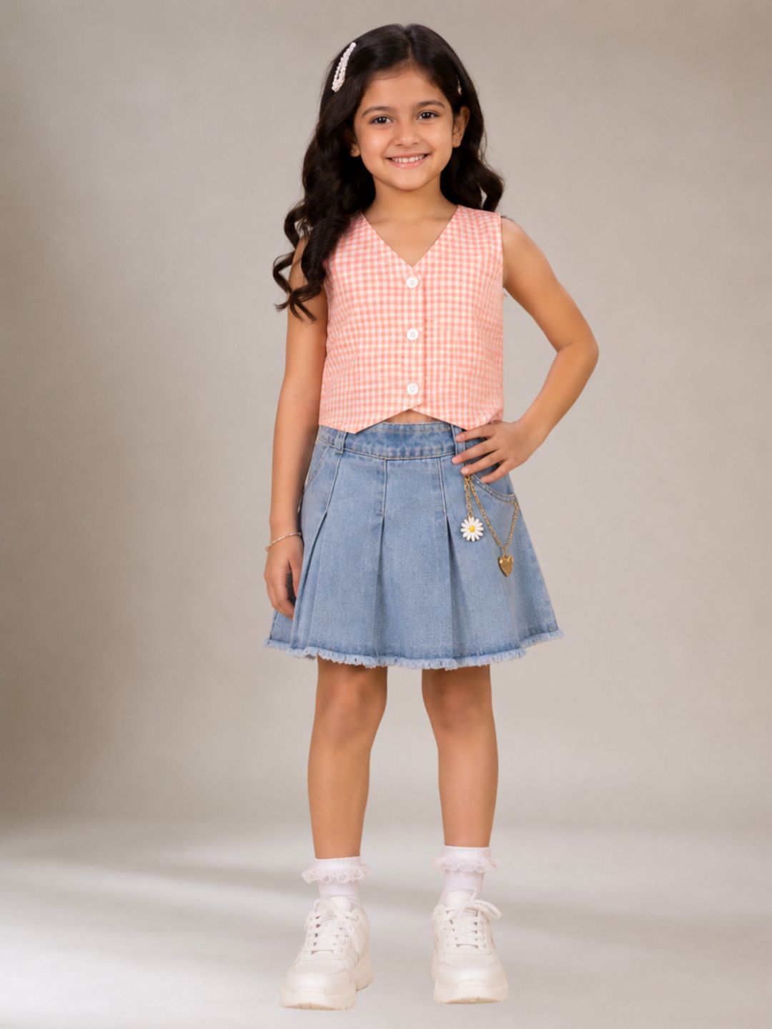 Kids Cotton Checks Pattern Sleeveless Top