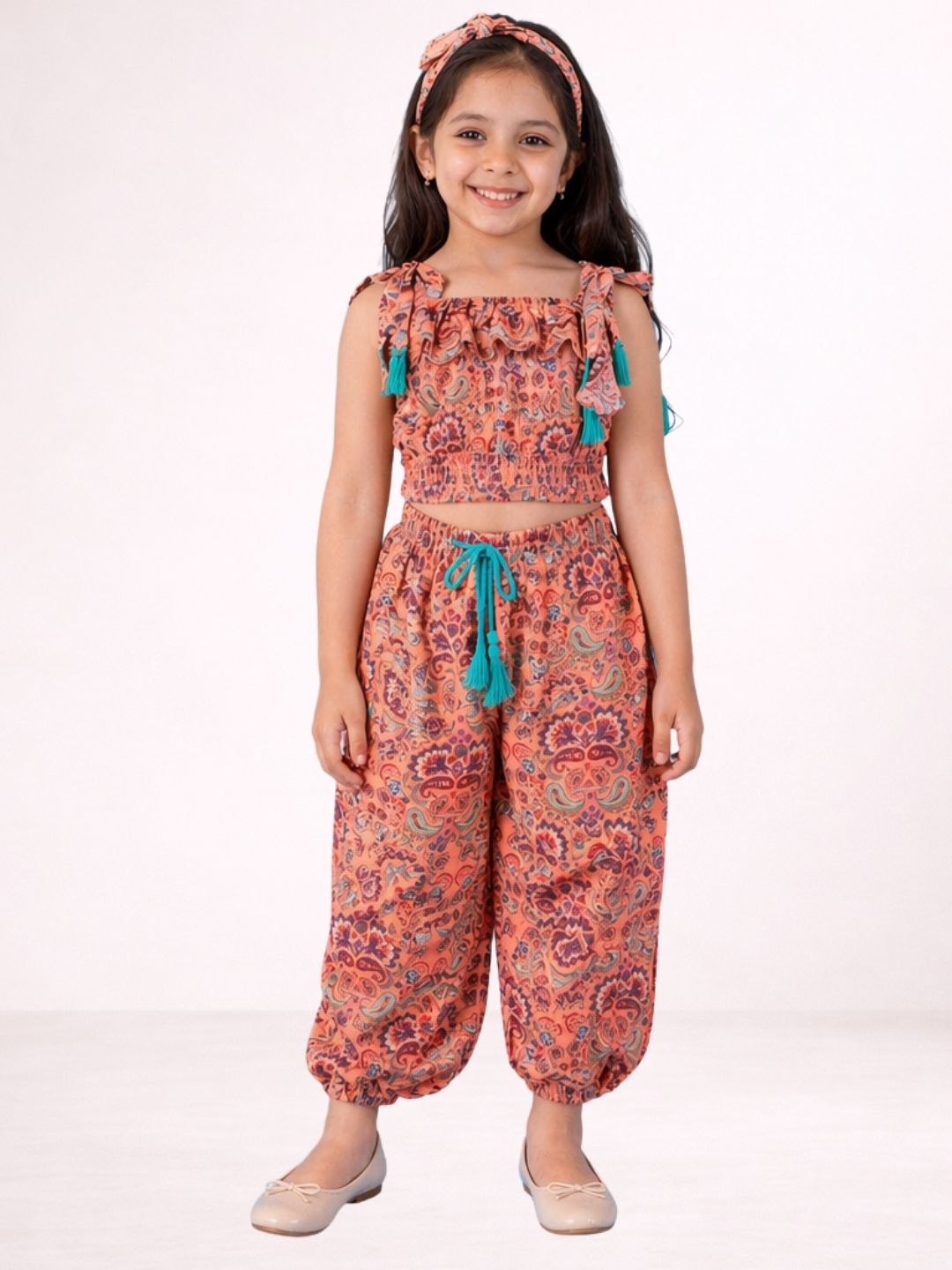 Girls Rayon Sleeveless Printed Top Pant Set