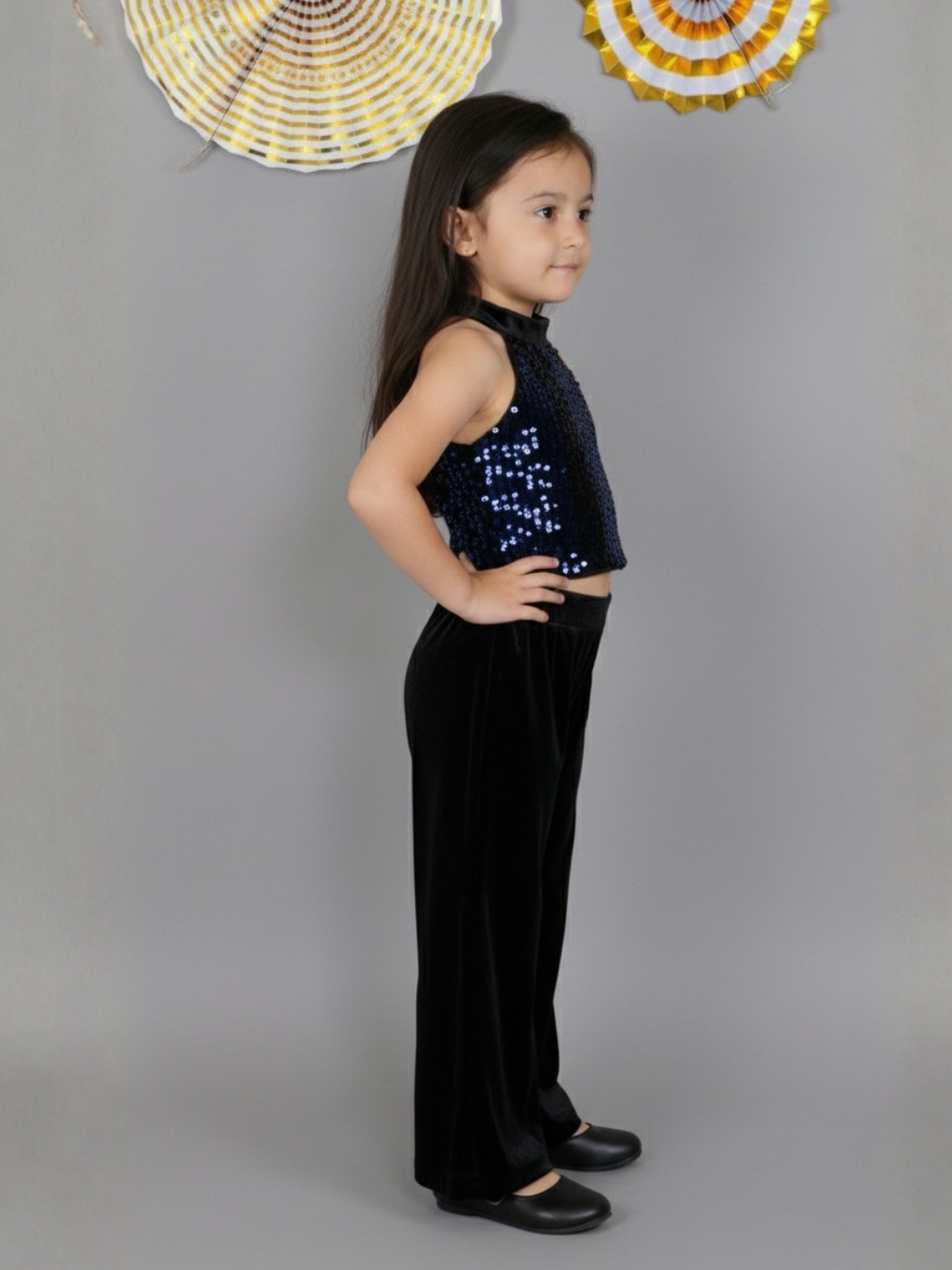 Girls Fancy Sleeveless 3D Flower Top And Pant Outfit