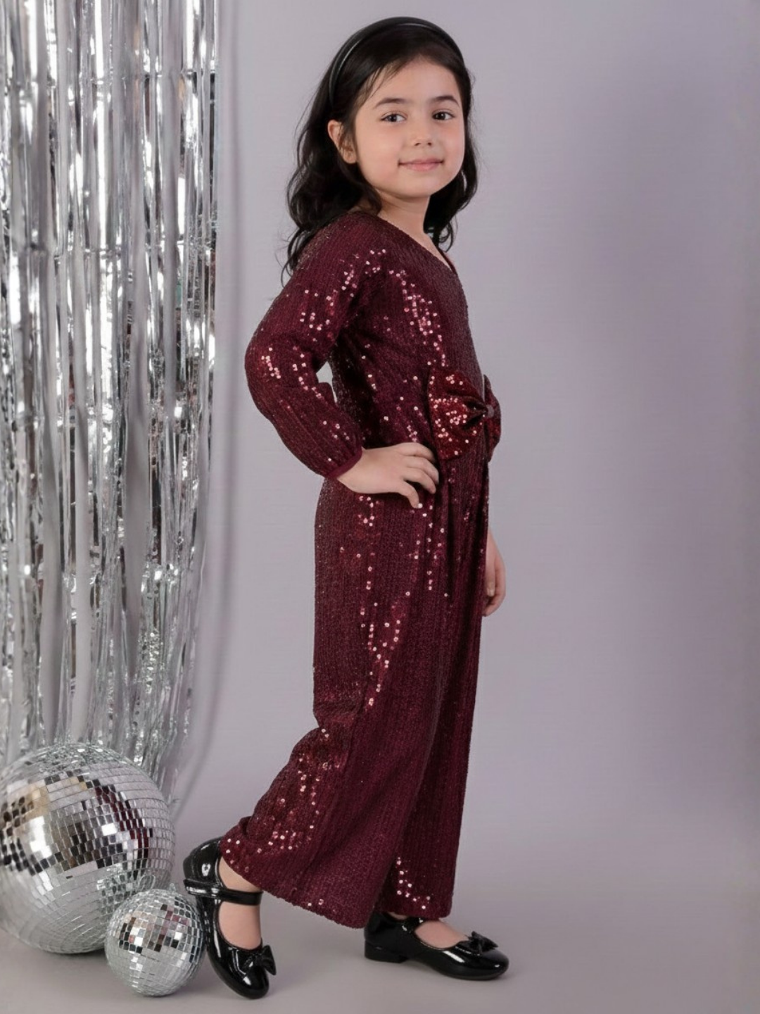 Girls Pleated Fabric Sleeveless 3D Bow Jumpsuit