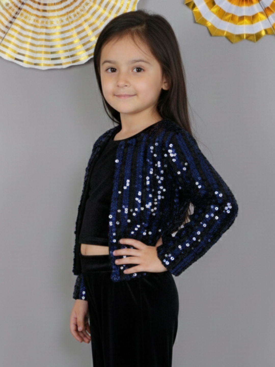 Girls Navy Blue Fashionable Party Wear Jacket