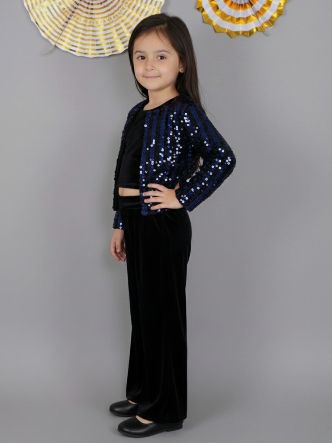 Legacy Girls Navy Blue Designer Festive Wear Jacket Bustier And Pant