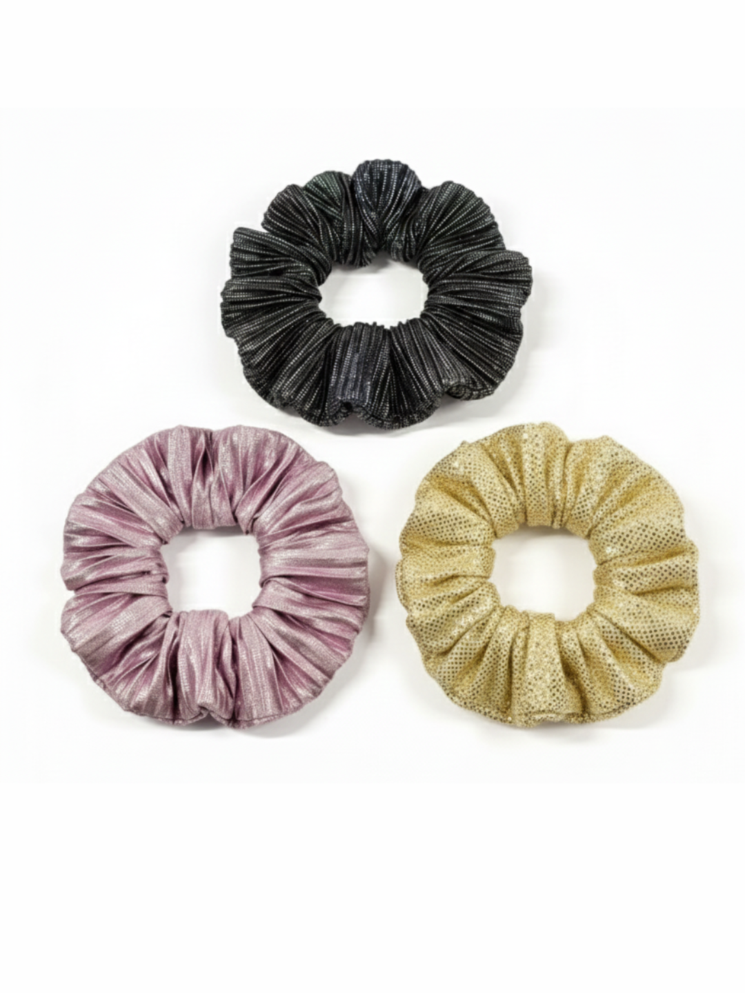 Girls Trendy Pleated Fabric Hair Scrunchies Set Of 3 Combo Pack