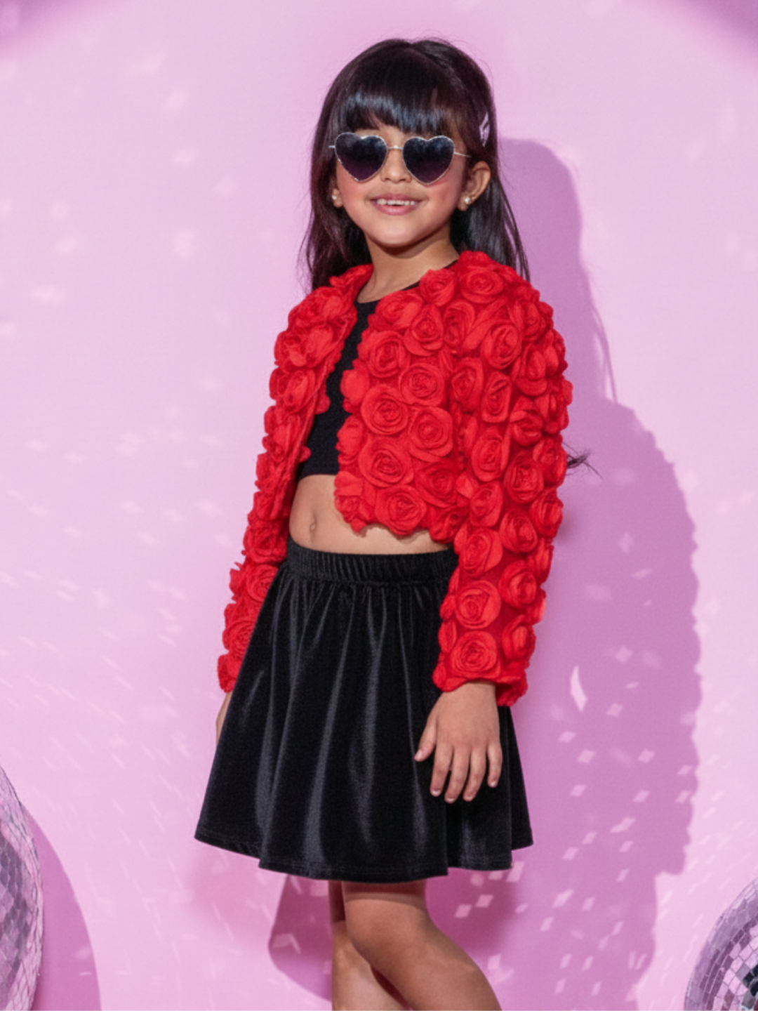 Girls Pleated Fabric Sleeveless 3D Flower Jacket
