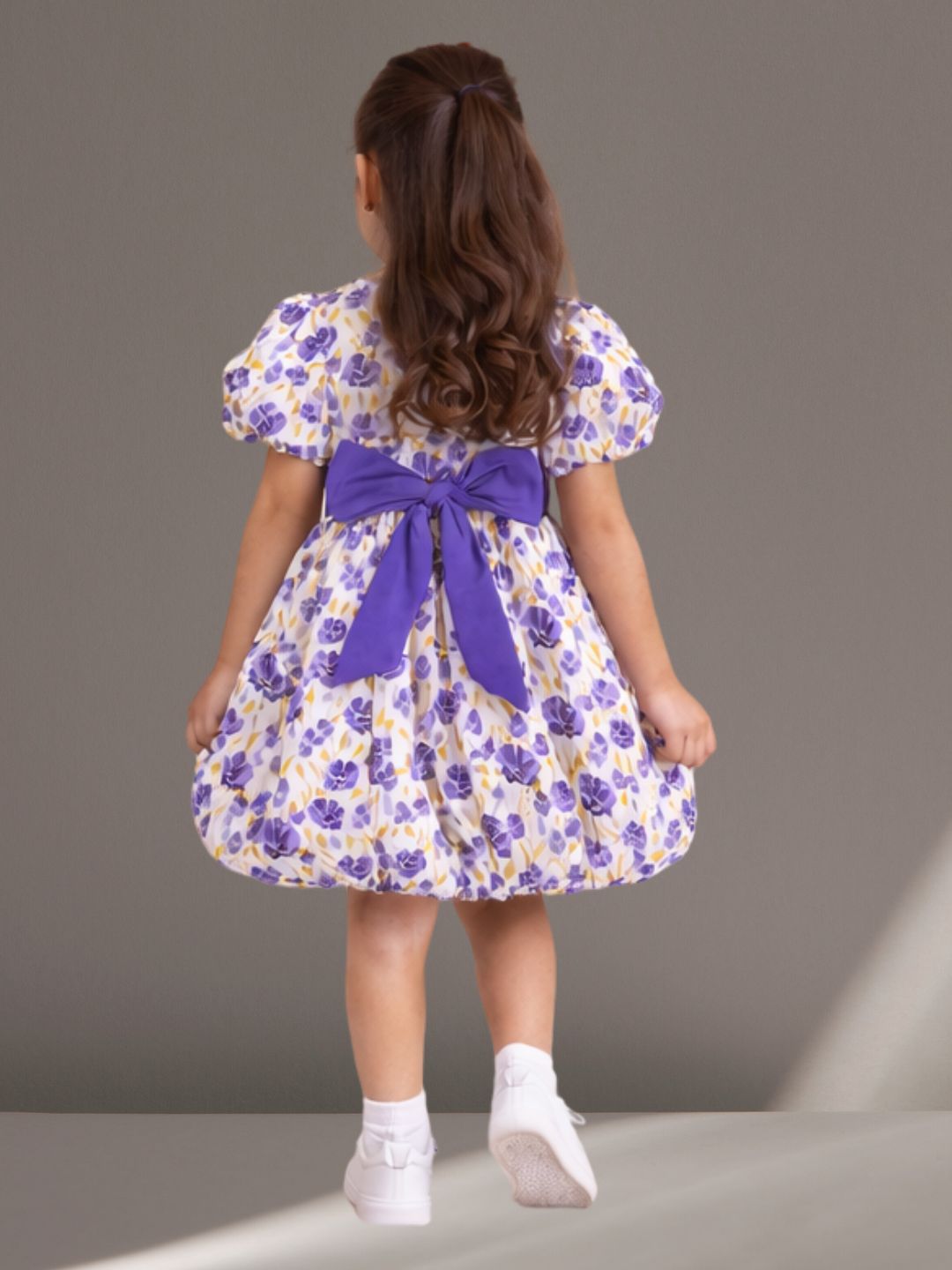 Trendy Girls Cotton Printed Casual Dress With Bow