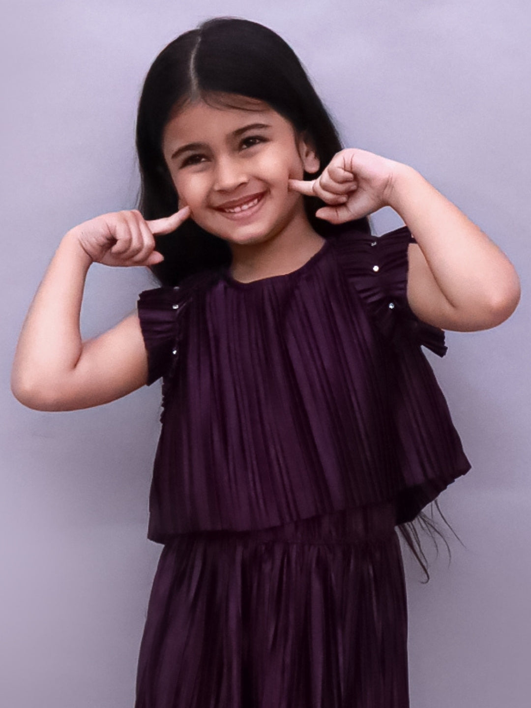 Girls Trendy Pleated Frill Sleeve Top