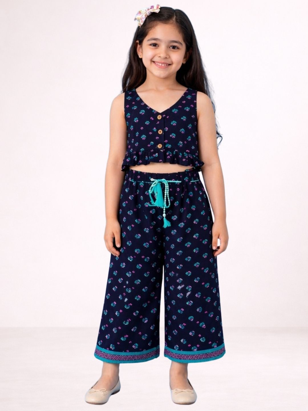 Girls Rayon Sleeveless Printed Top And Pant Set