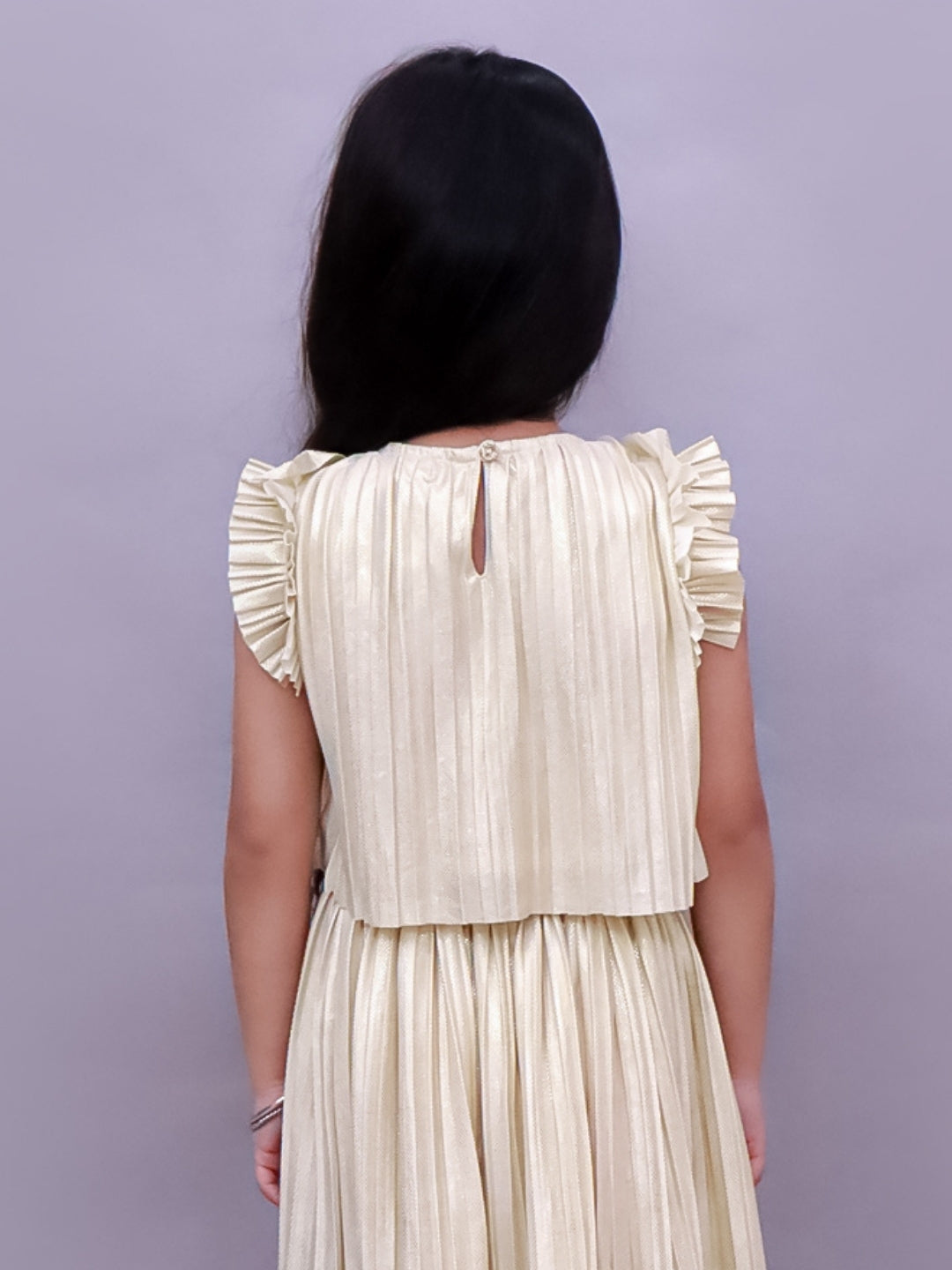 Girls Stylish Frill Sleeve Pleated Knit Top