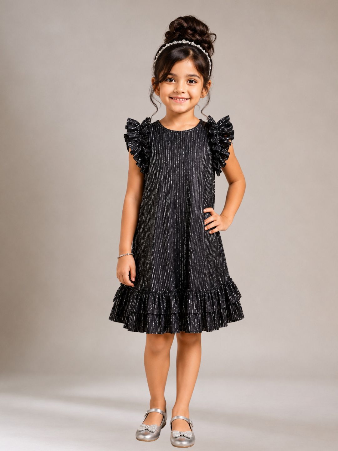 Kids Sleeveless Pleated Poly Knit Dress