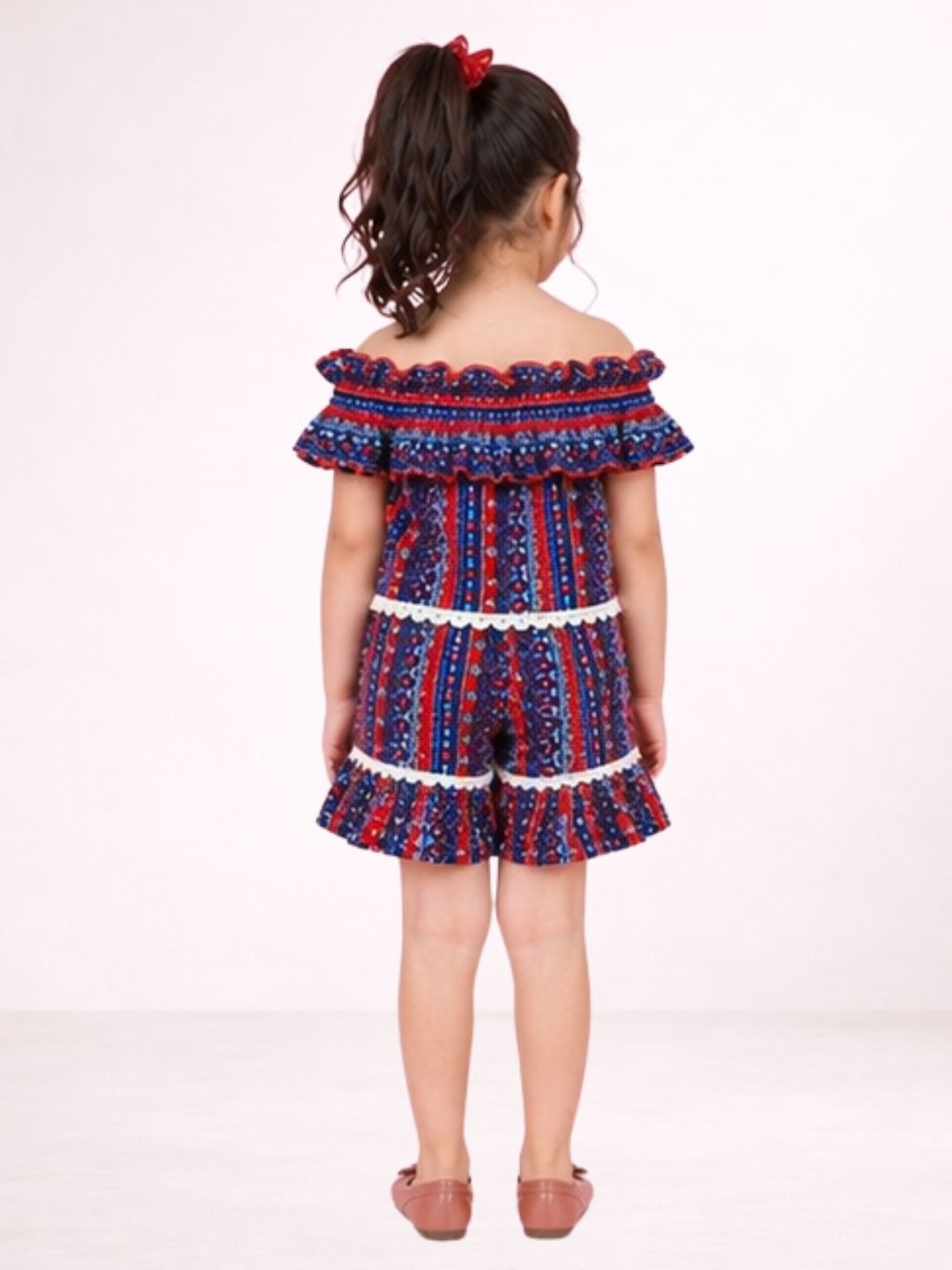 Kids Rayon Short Sleeve Printed Top And Shorts Set