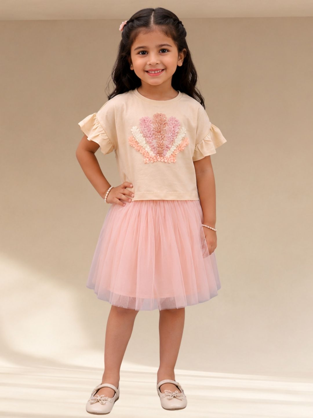 Girls Casual T-Shirt And Skirt Outfit