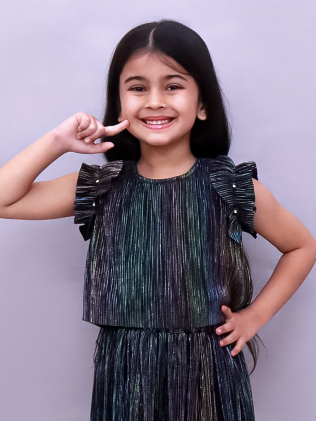 Kids Poly Knit Pleated Frill Sleeve Top