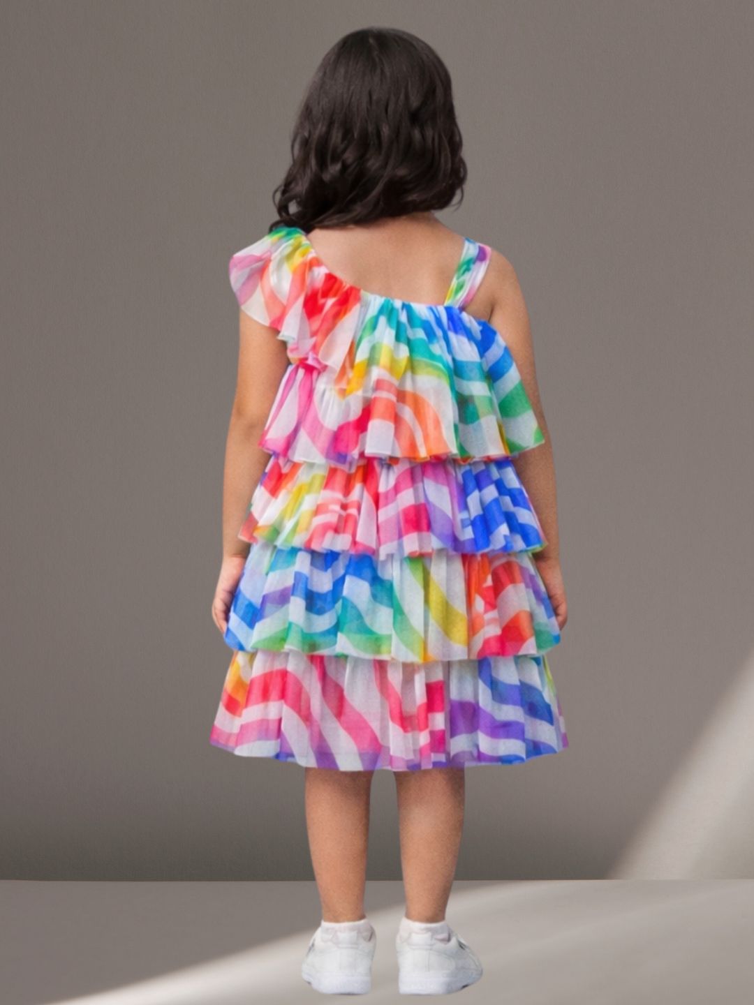 Girls Designer Net 3 Layer Printed Dress