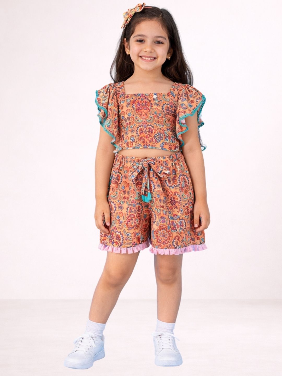 Girls Rayon Printed Sleeveless Jumpsuit