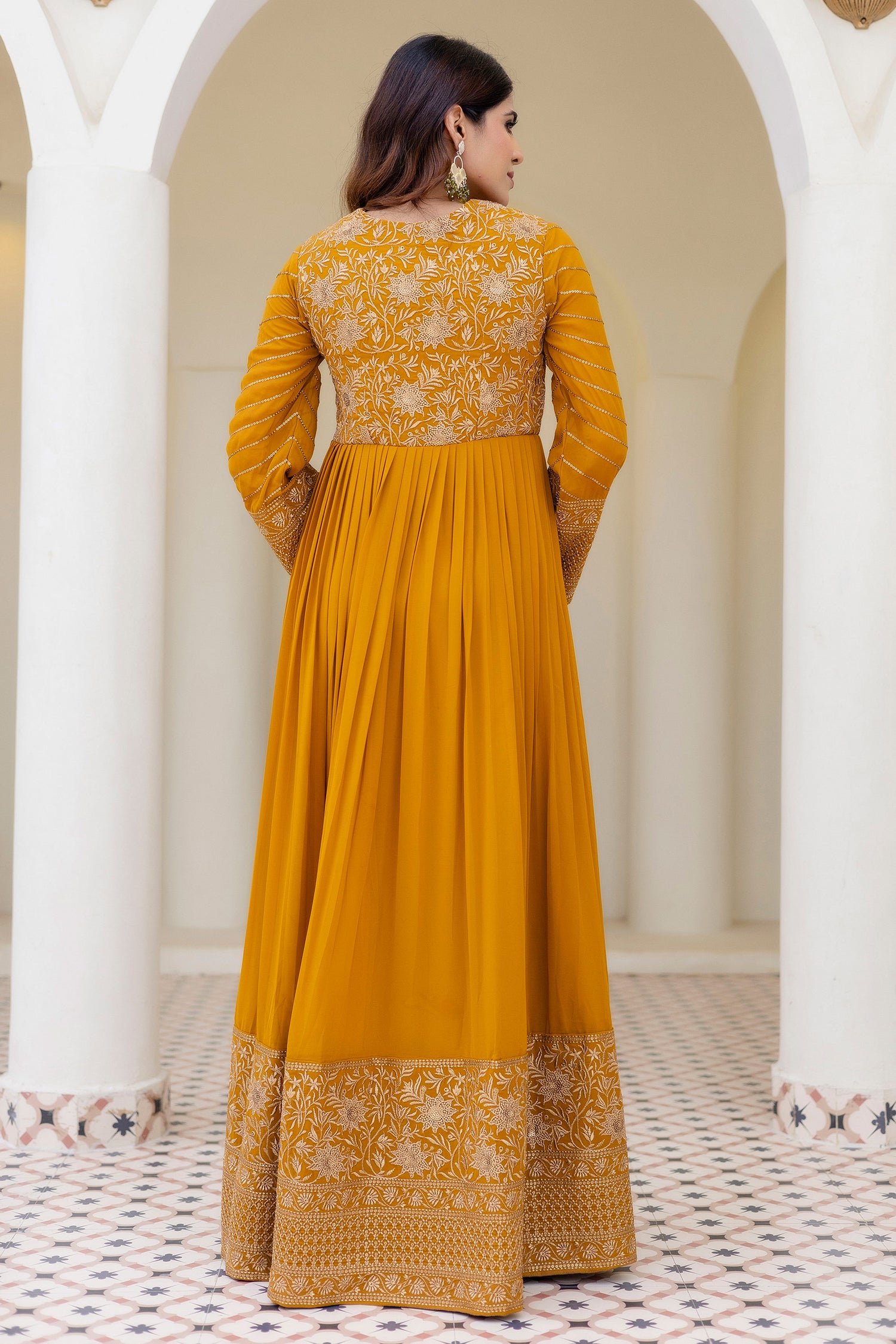 Embroidered Work Readymade Anarkali Gown With Dupatta