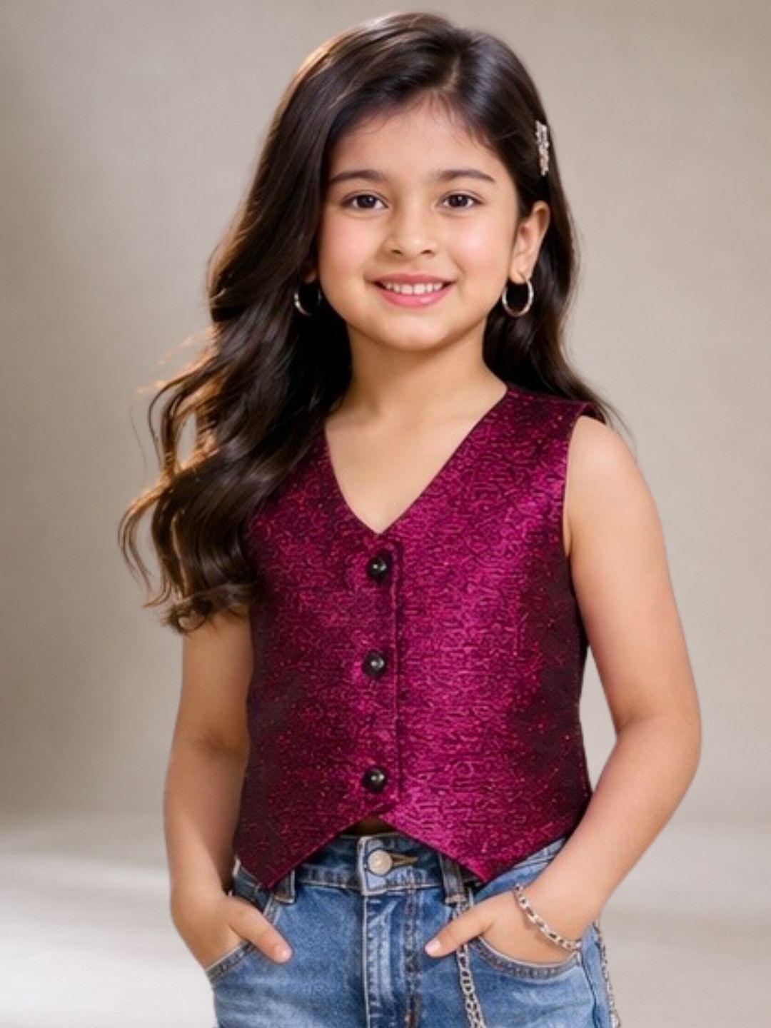Girls Premium Jacquard Sleeveless Top