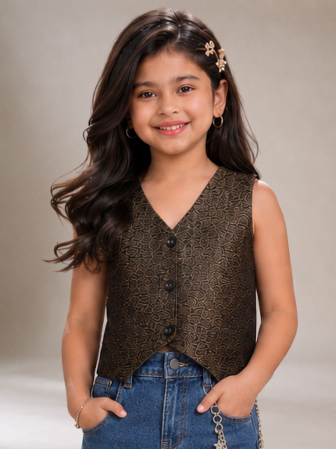 Girls Designer Jacquard Sleeveless Top