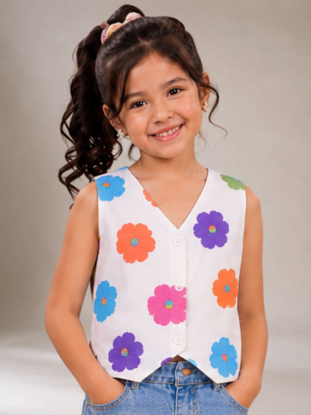 Trendy Floral Cotton Sleeveless Top For Kids