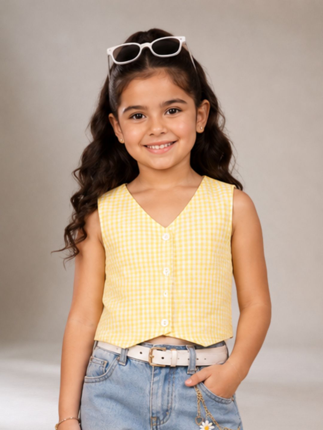 Designer Cotton Sleeveless Check Print Top