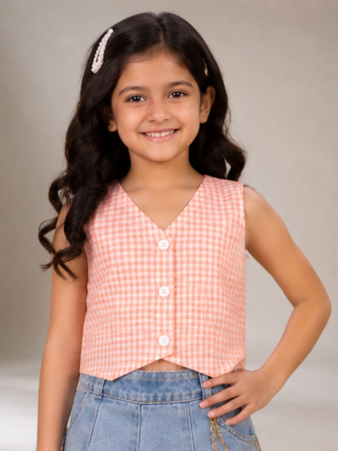 Kids Cotton Checks Pattern Sleeveless Top