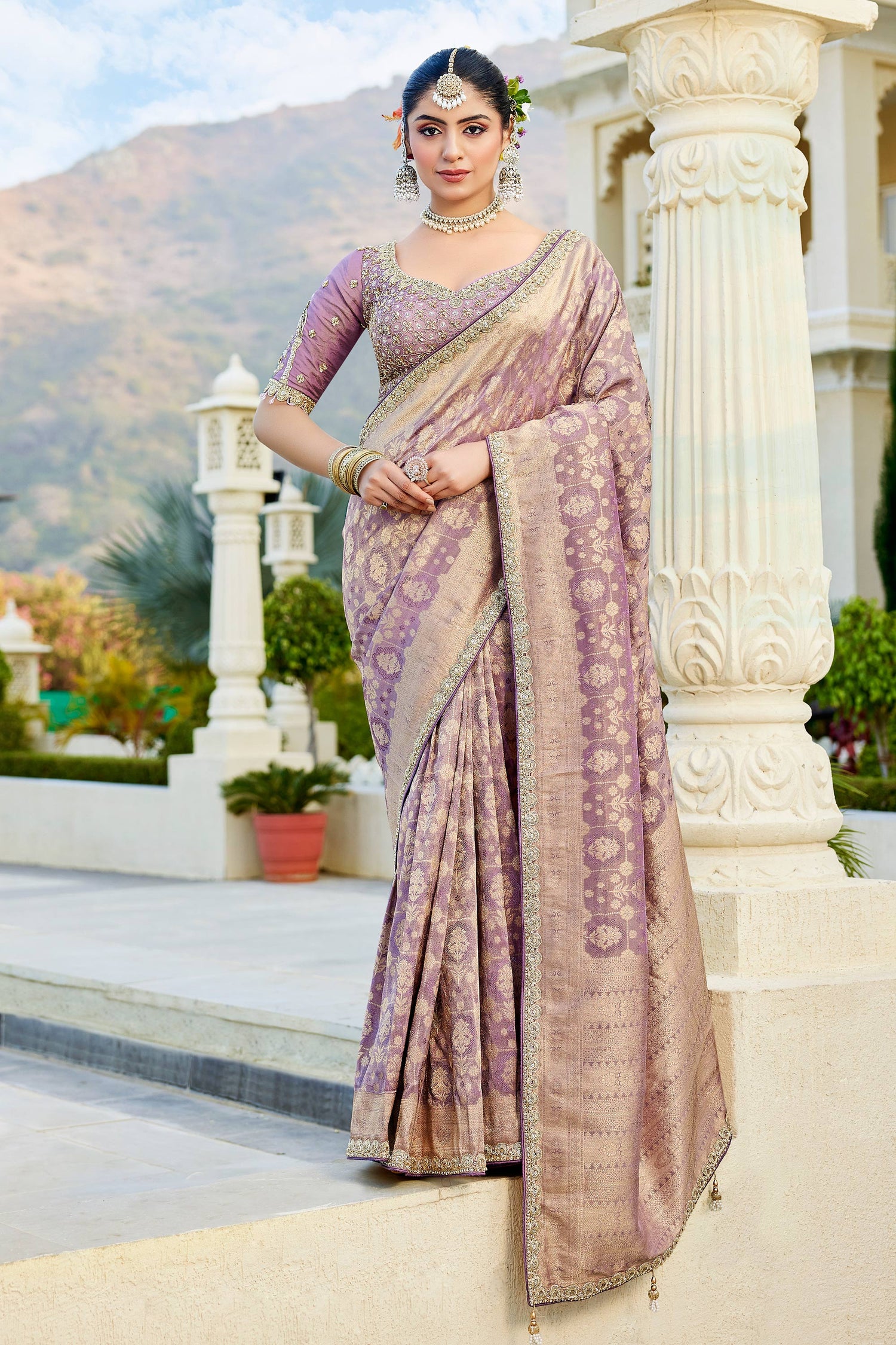 Weaving Work Viscose Tissue Wedding Saree With Readymade Blouse