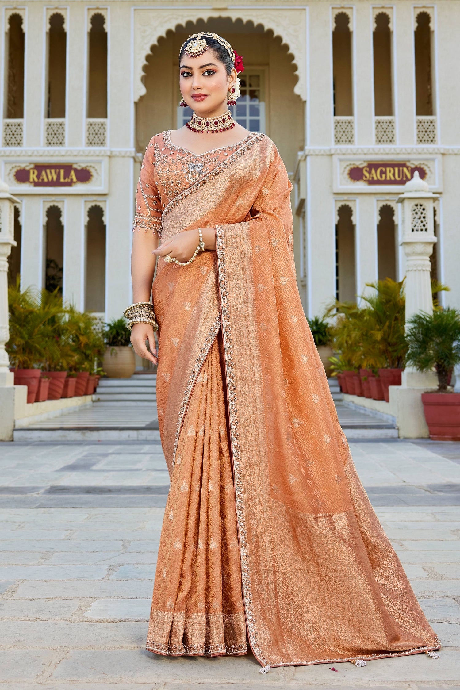 Viscose Tissue Zari Weaving Saree With Readymade Blouse