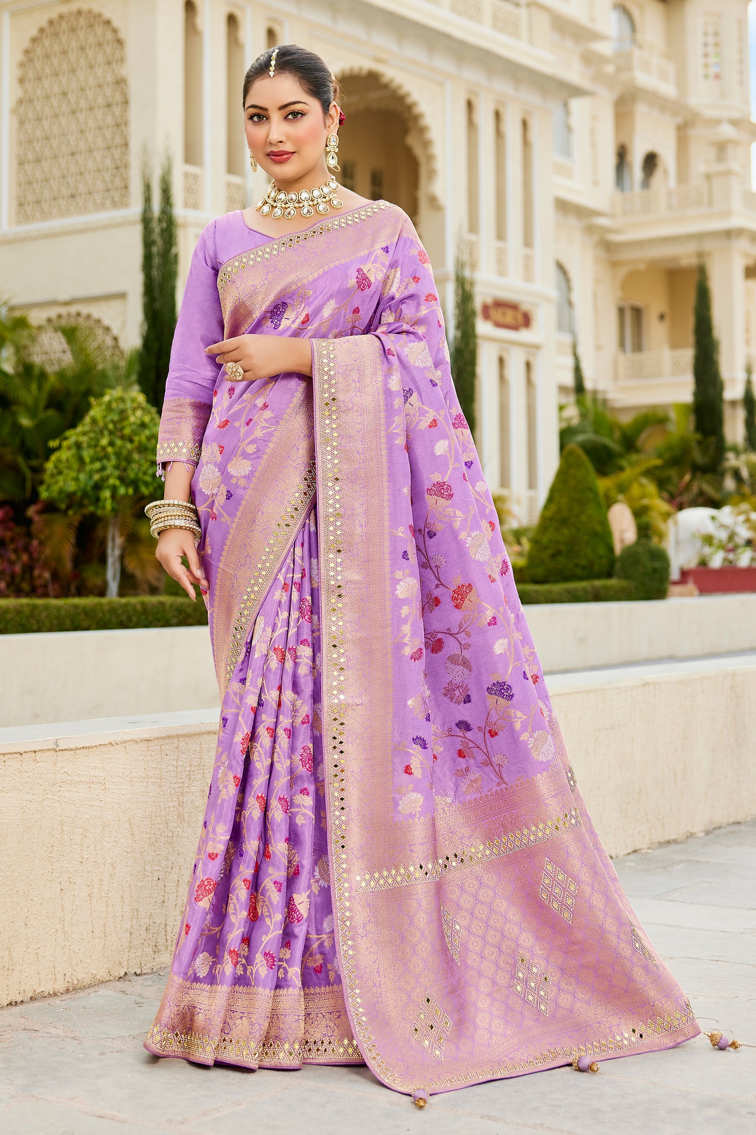 Lavender Zarkan Work Viscose Silk Designer Saree With Stylish Blouse