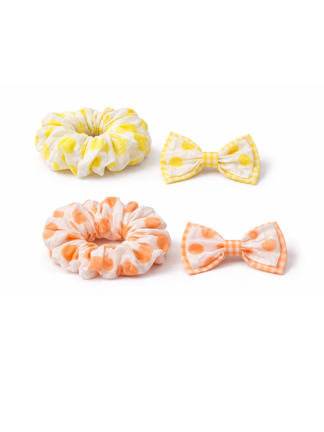 Set of 2 Polka Dot Scrunchies & 2 Bows For Girls