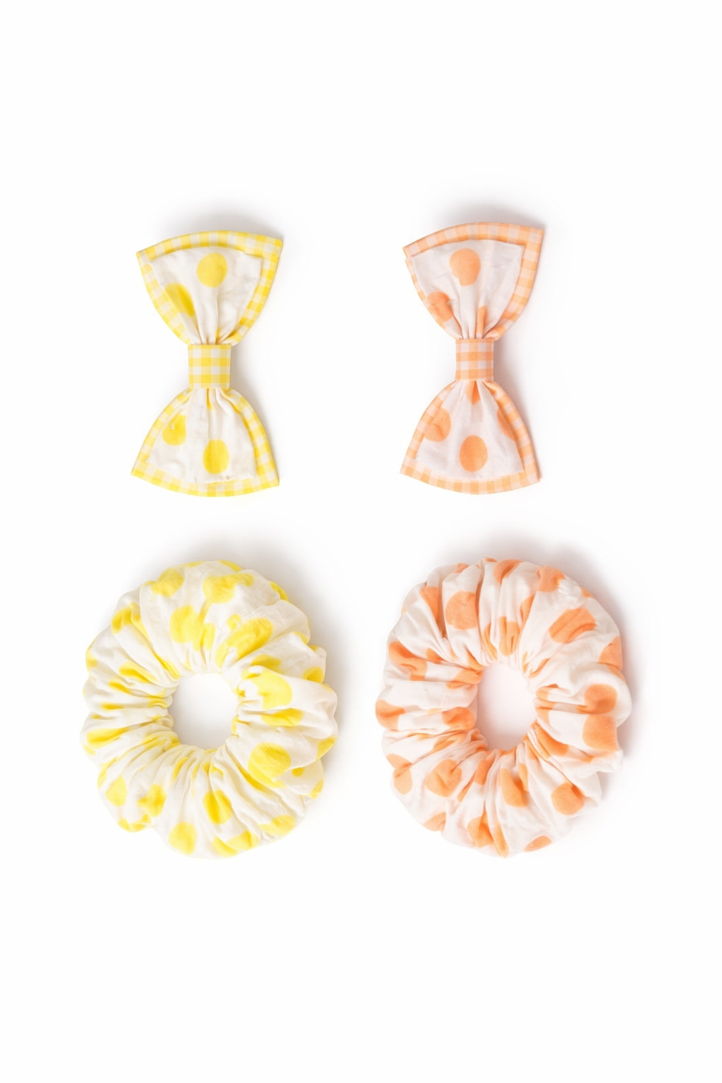 Set of 2 Polka Dot Scrunchies & 2 Bows For Girls