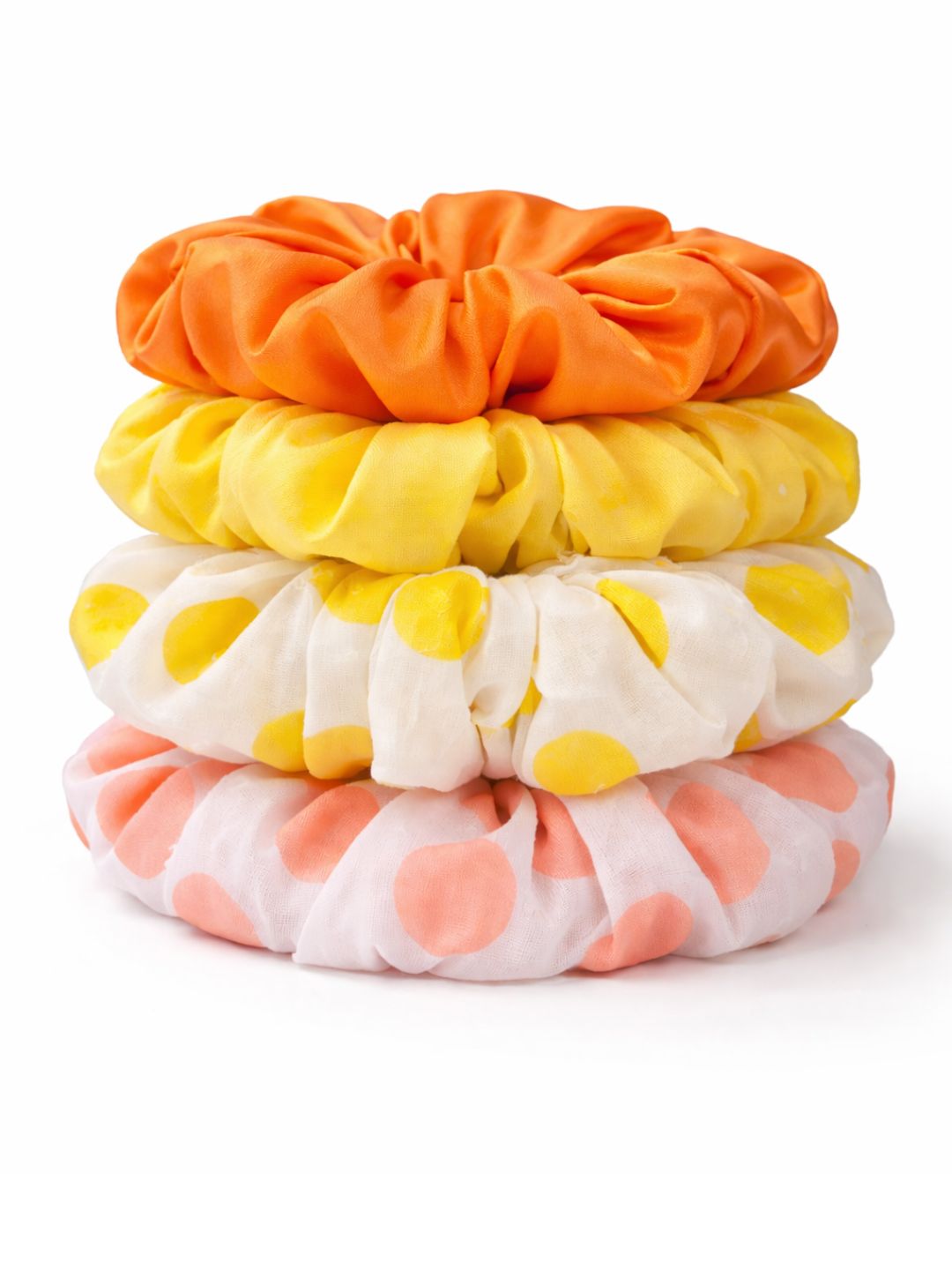 Set Of 4 Polka Dot & Solid Hair Scrunchies For Girls