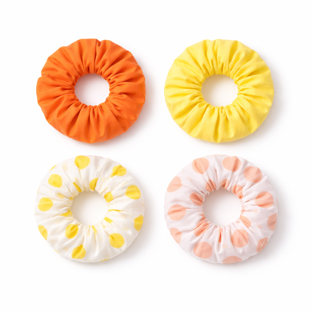 Set Of 4 Polka Dot & Solid Hair Scrunchies For Girls