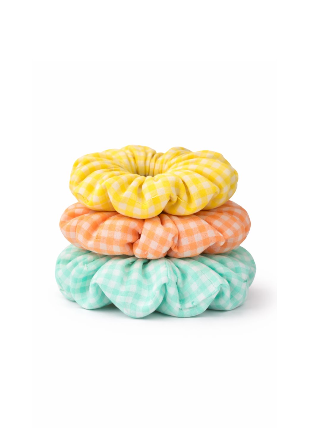 Set Of 3 Checkered Fabric Hair Scrunchies For Girls