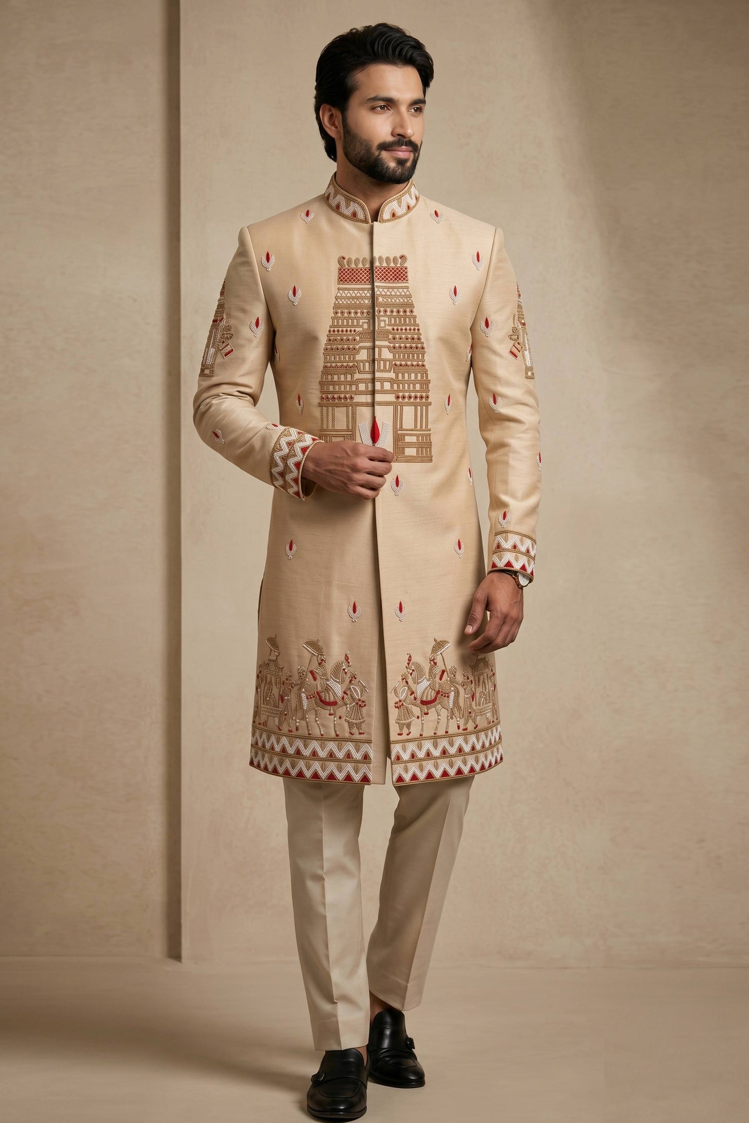 Cream Readymade Ethnic Men Indo Western Jodhpuri Suit